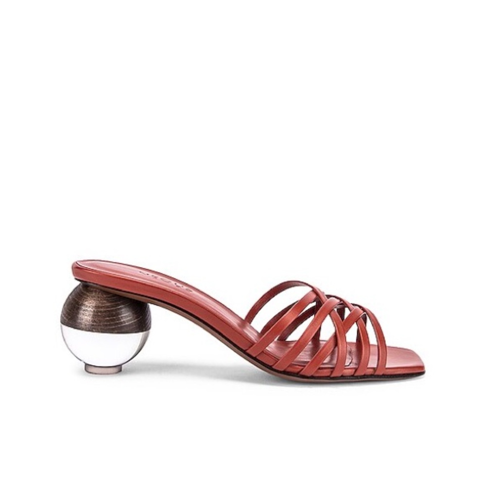 Neous 🌶️ Clear Wood Ball Architectural Floating Orb Sandal Brick Red Mule Calpa